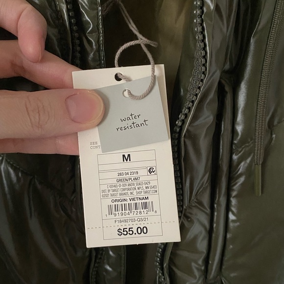 NWT Women’s Green Long Puffer Water Resistant Coat - Picture 3 of 7